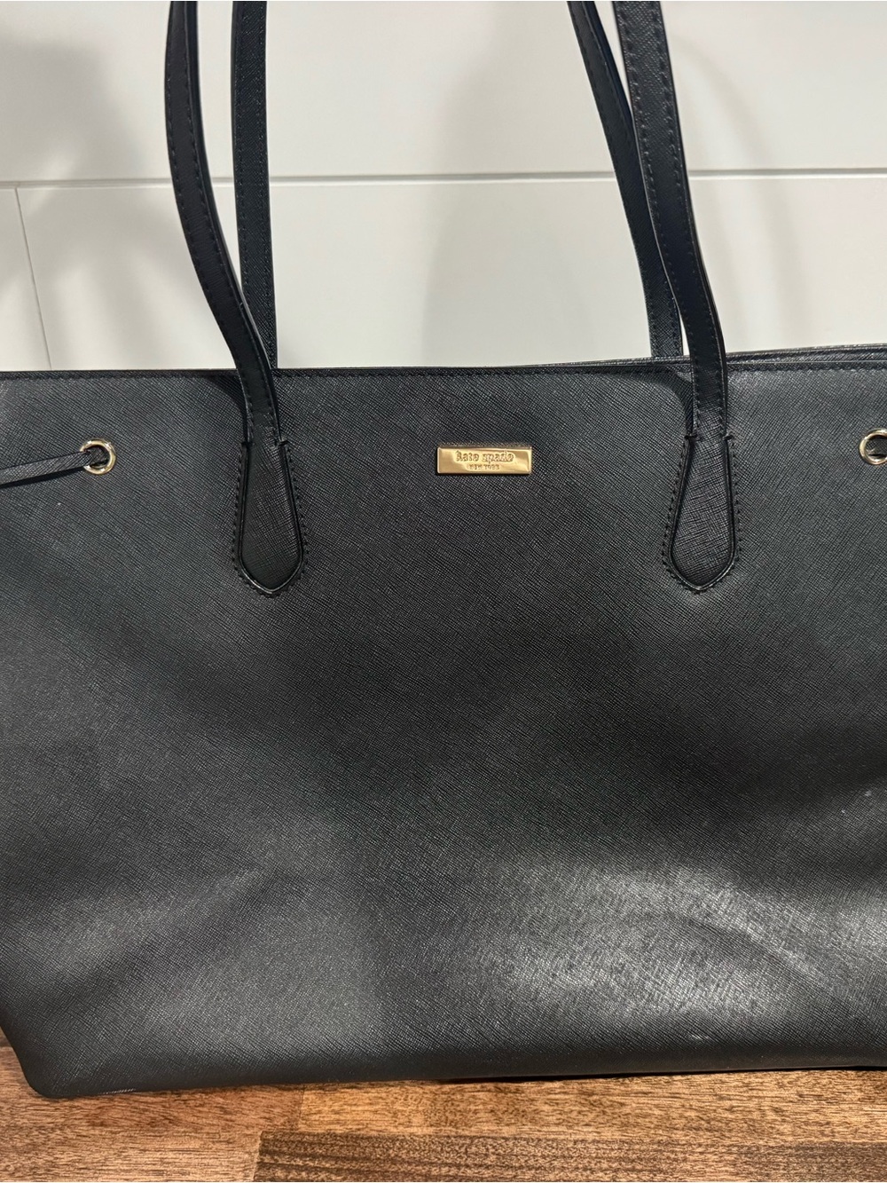 kate spade Large Black Logo-Lined Tote with Snap Closure